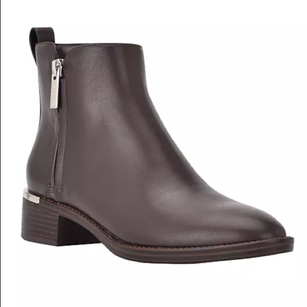 Calvin Klein Dark Brown Deniece Block Heel Ankle Booties